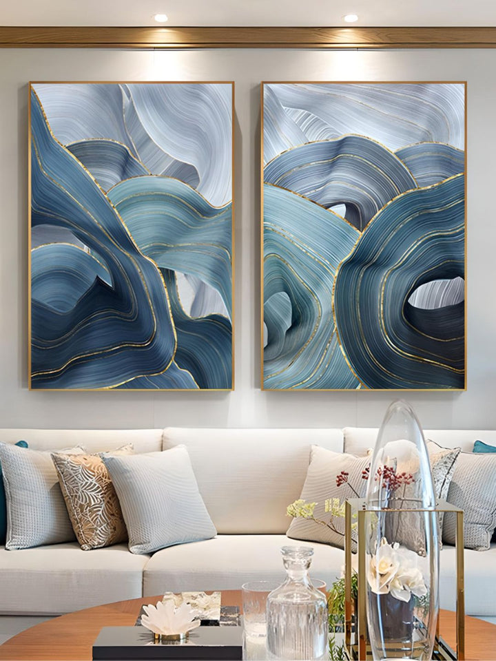 Abstract Silver Gray Blue Ribbon Wall Art Fine Art