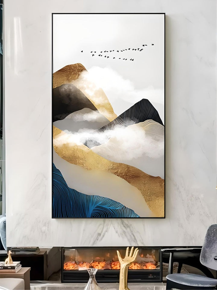 Gold Mountains In The Clouds Abstract Wall Art
