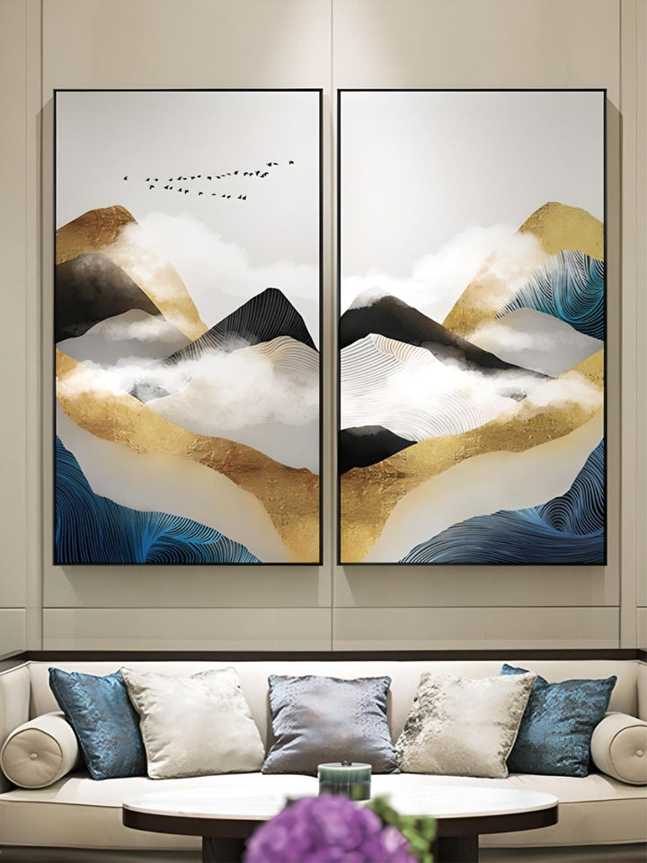 Gold Mountains In The Clouds Abstract Wall Art