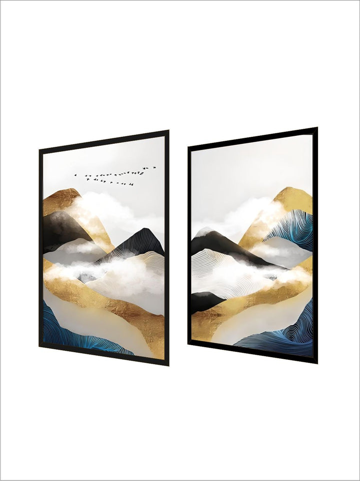 Gold Mountains In The Clouds Abstract Wall Art