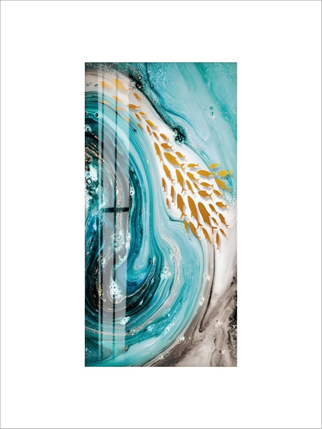 Golden Fishes In Blue Sea Swirls Abstract Wall Art Fine Art