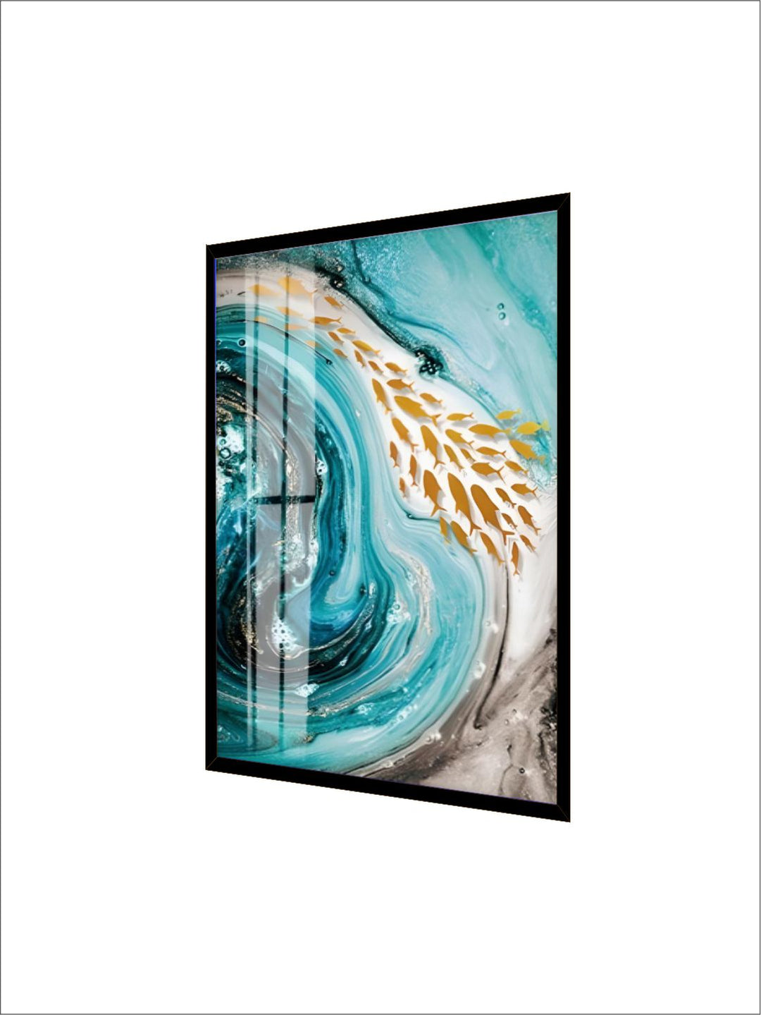 Golden Fishes In Blue Sea Swirls Abstract Wall Art Fine Art