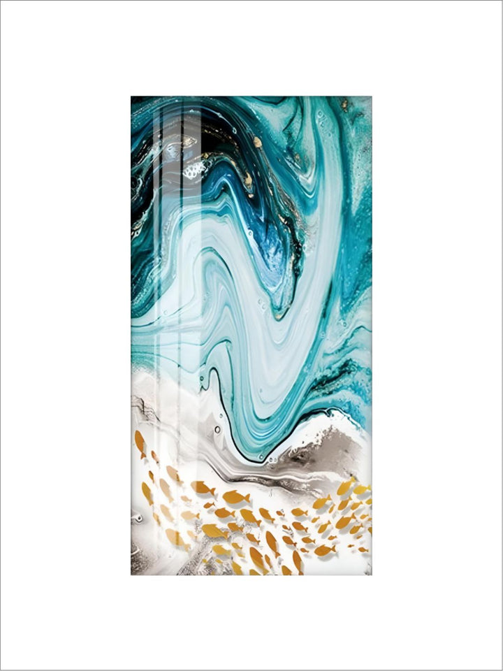 Golden Fishes In Blue Sea Swirls Abstract Wall Art Fine Art