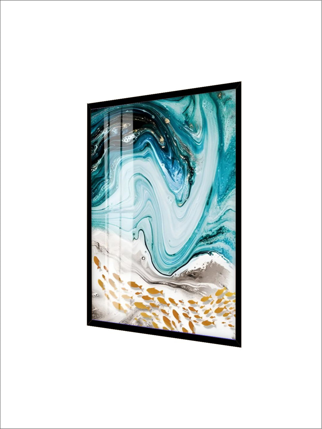 Golden Fishes In Blue Sea Swirls Abstract Wall Art Fine Art