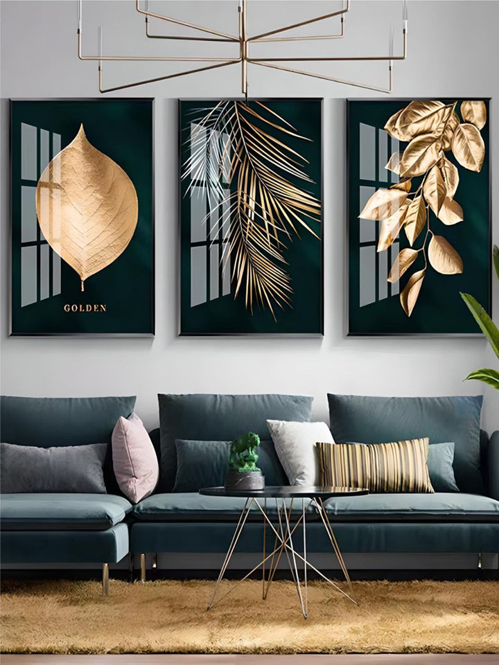 Golden Leaf Wall Art Minimalist Nordic Tropical Plants Fine Art