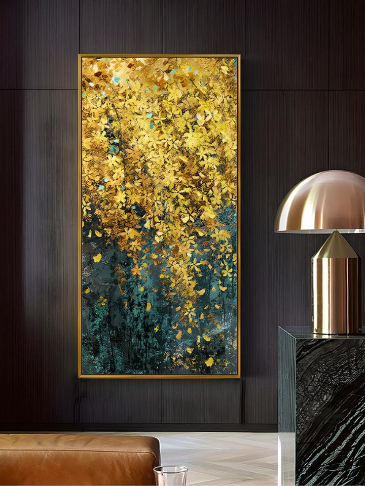 Golden Leaf Cascade Wall Art Abstract Nordic Style painting