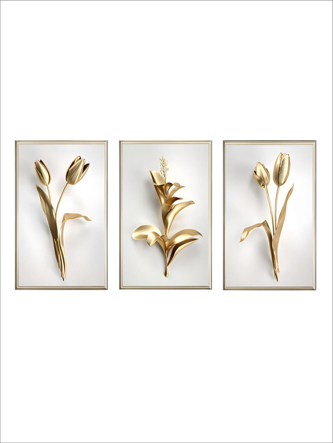Golden Leaf White Flowers Minimalist Abstract Botanical Wall Art