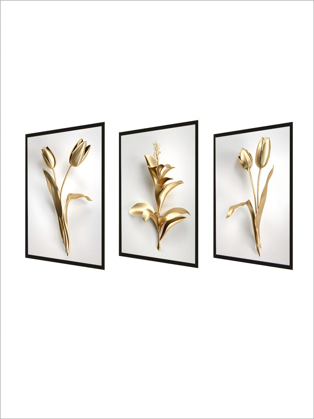 Golden Leaf White Flowers Minimalist Abstract Botanical Wall Art