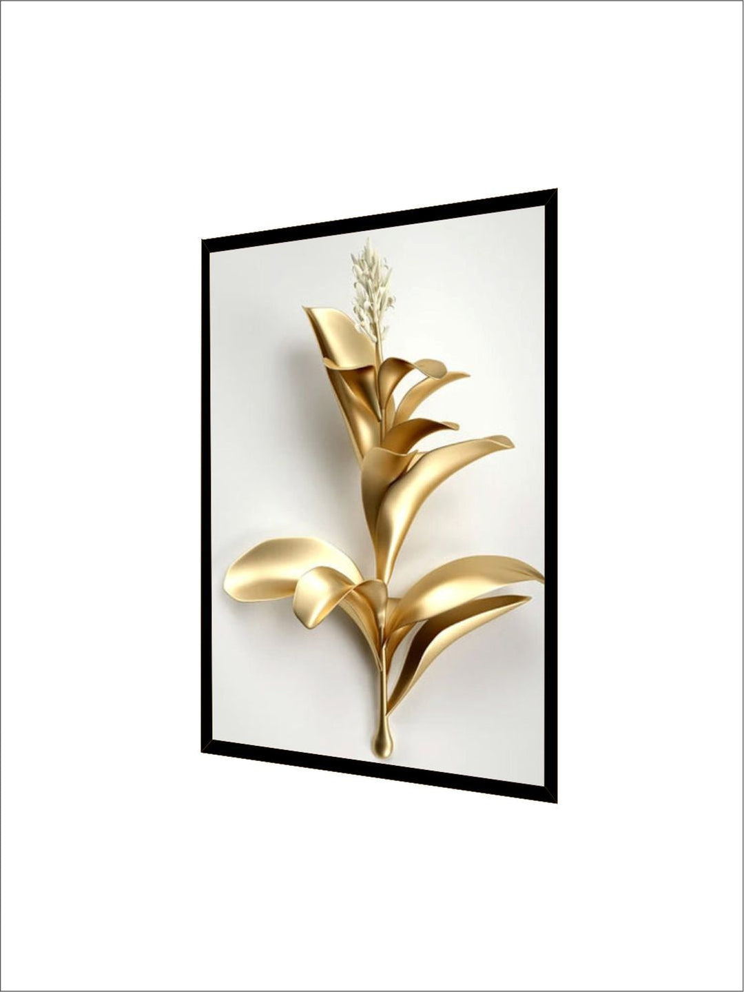 Golden Leaf White Flowers Minimalist Abstract Botanical Wall Art