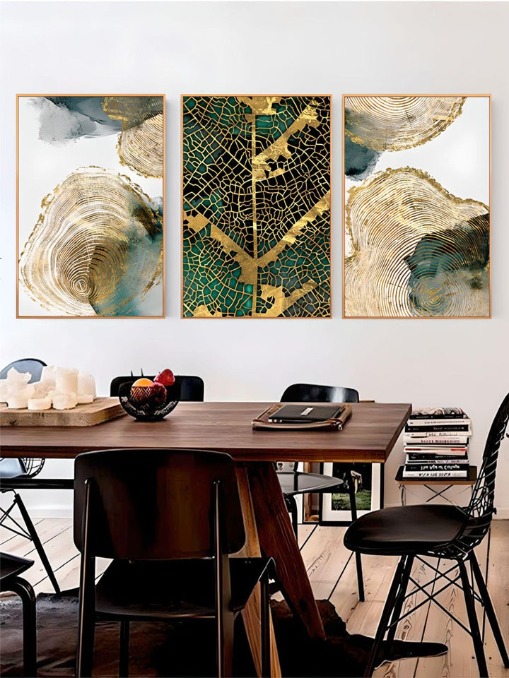 Golden Tree Of Life Wall Art Leaf Veins Wood Rings Nordic Abstract Botanic Organic Nature Fine Art