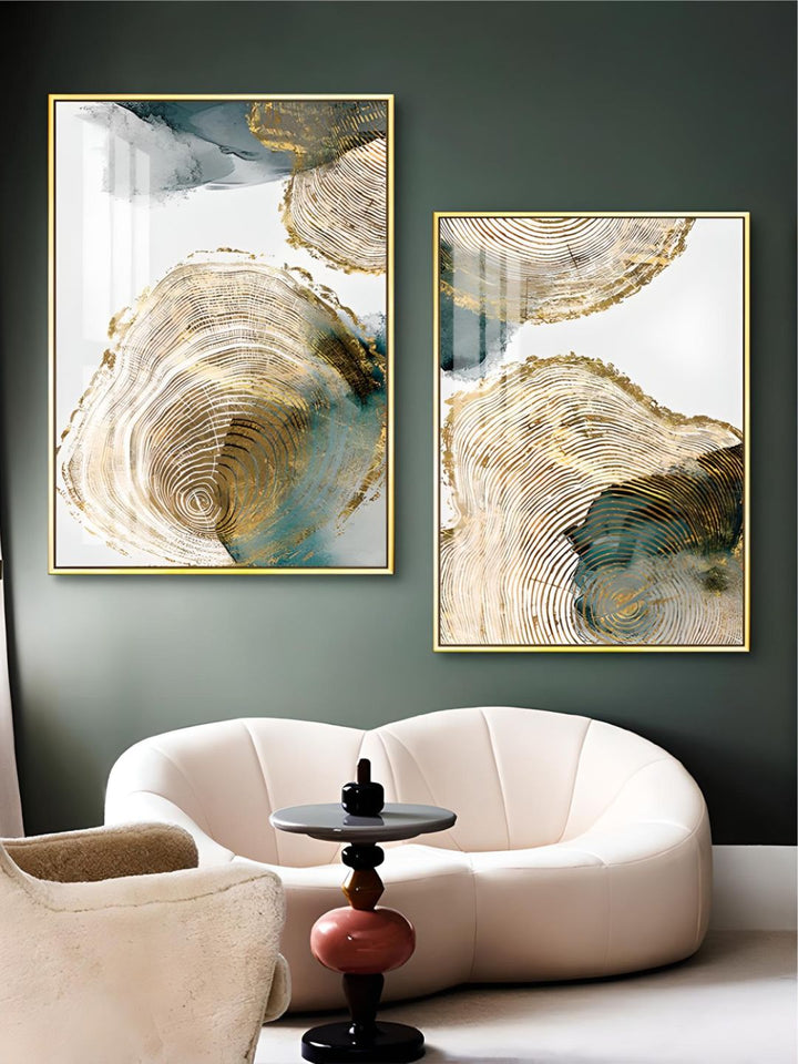Golden Tree Of Life Wall Art Leaf Veins Wood Rings Nordic Abstract Botanic Organic Nature Fine Art