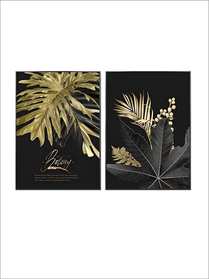 Golden Tropical Botany Luxury Nordic Wall Art Black Gold Leaves Fine Art