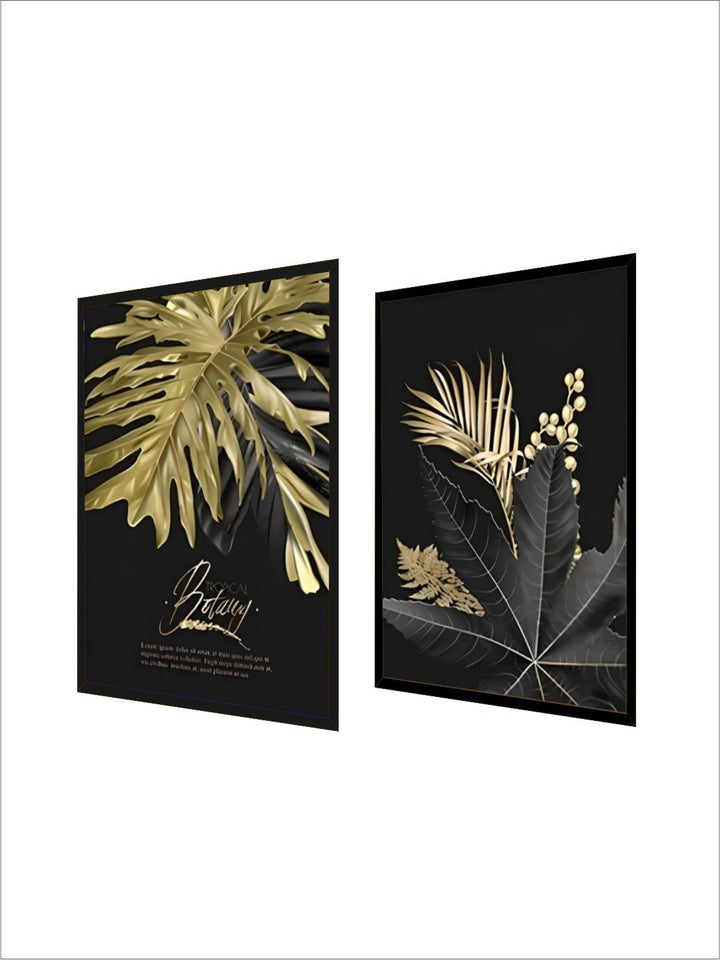 Golden Tropical Botany Luxury Nordic Wall Art Black Gold Leaves Fine Art