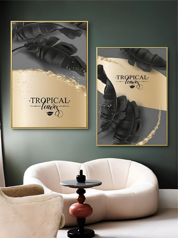Golden Tropical Botany Luxury Nordic Wall Art Black Gold Leaves Fine Art