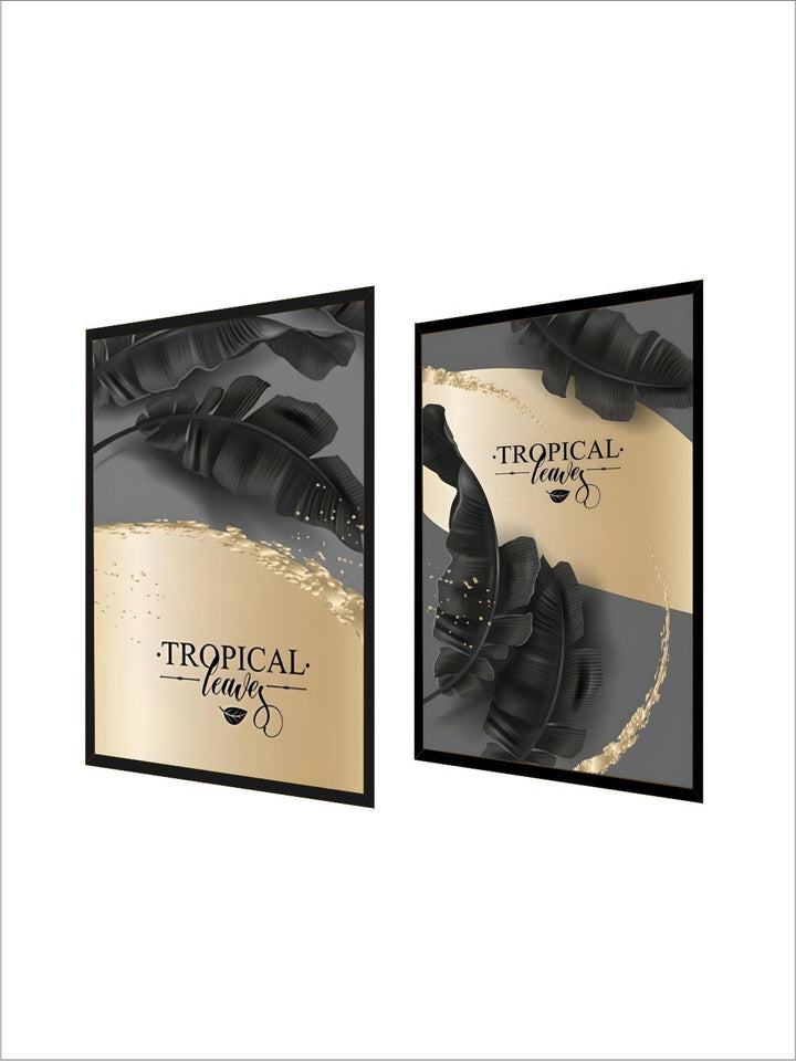 Golden Tropical Botany Luxury Nordic Wall Art Black Gold Leaves Fine Art
