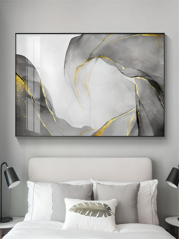 Abstract Marble Swirls Wall Art Golden Veins Blue Gray Marble Fine Art Canvas Prints Modern Stylish Pictures For Contemporary Living Luxury Home Decor