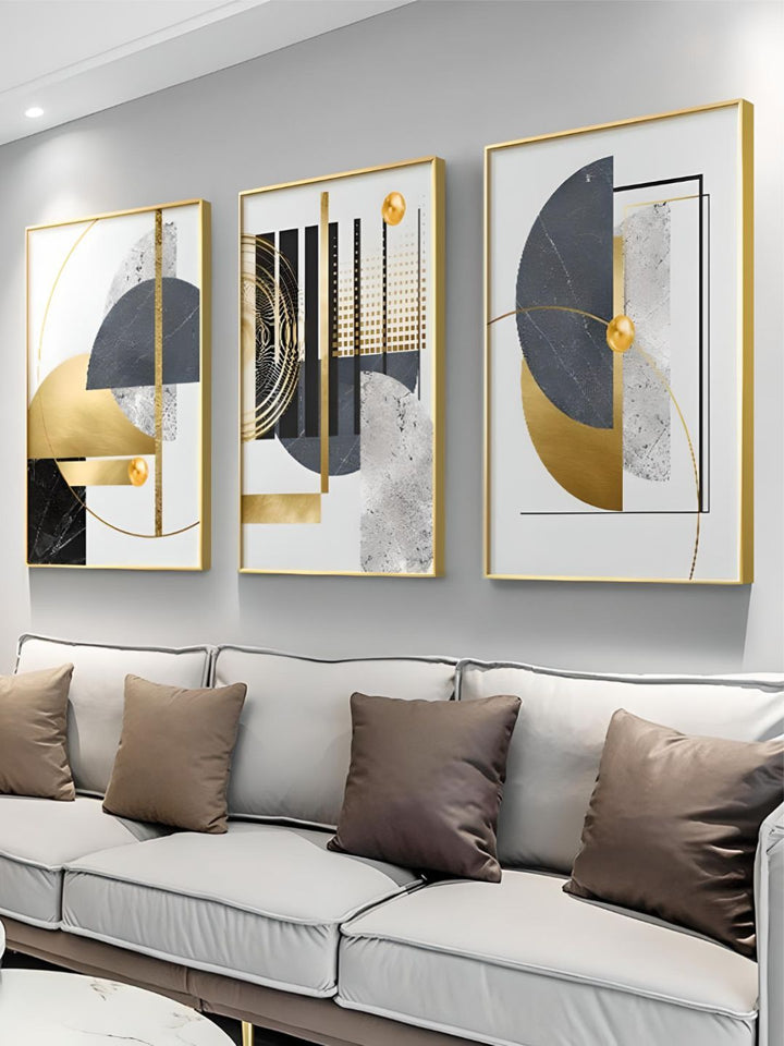 Modern Abstract Golden Geometric Wall Art 