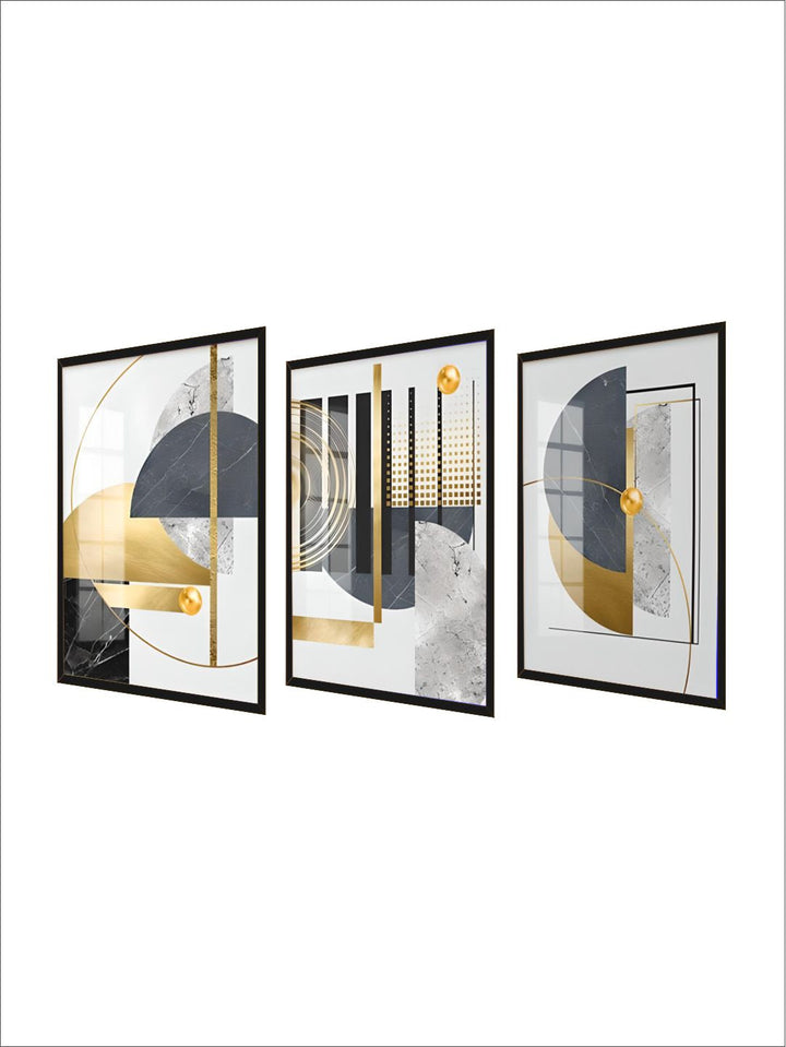 Modern Abstract Golden Geometric Wall Art 