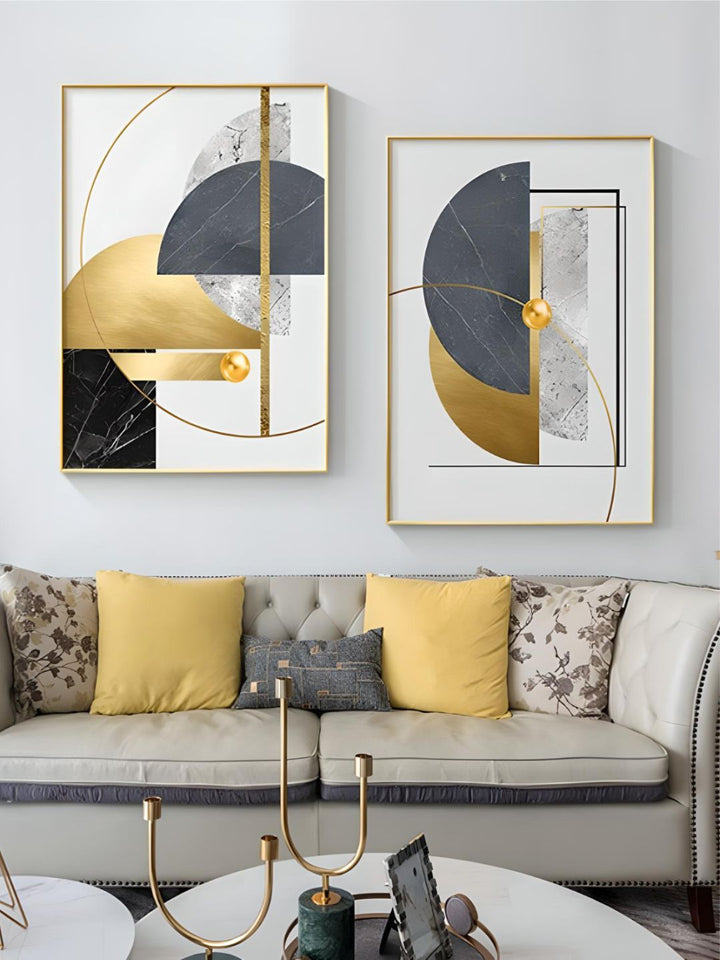 Modern Abstract Golden Geometric Wall Art 