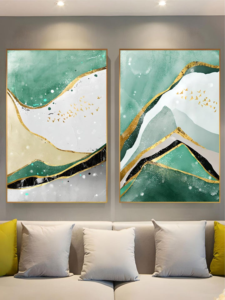 Modern Abstract Golden Green Marble Wall Art 