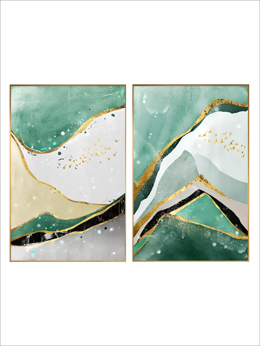 Modern Abstract Golden Green Marble Wall Art 