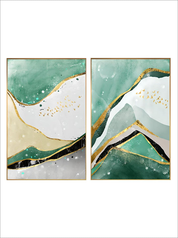 Modern Abstract Golden Green Marble Wall Art 