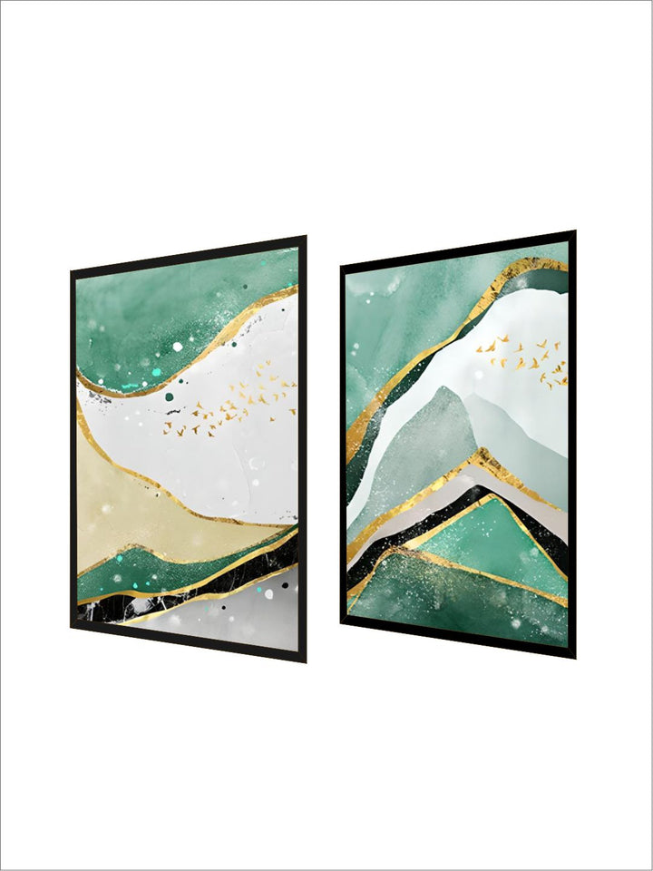 Modern Abstract Golden Green Marble Wall Art 