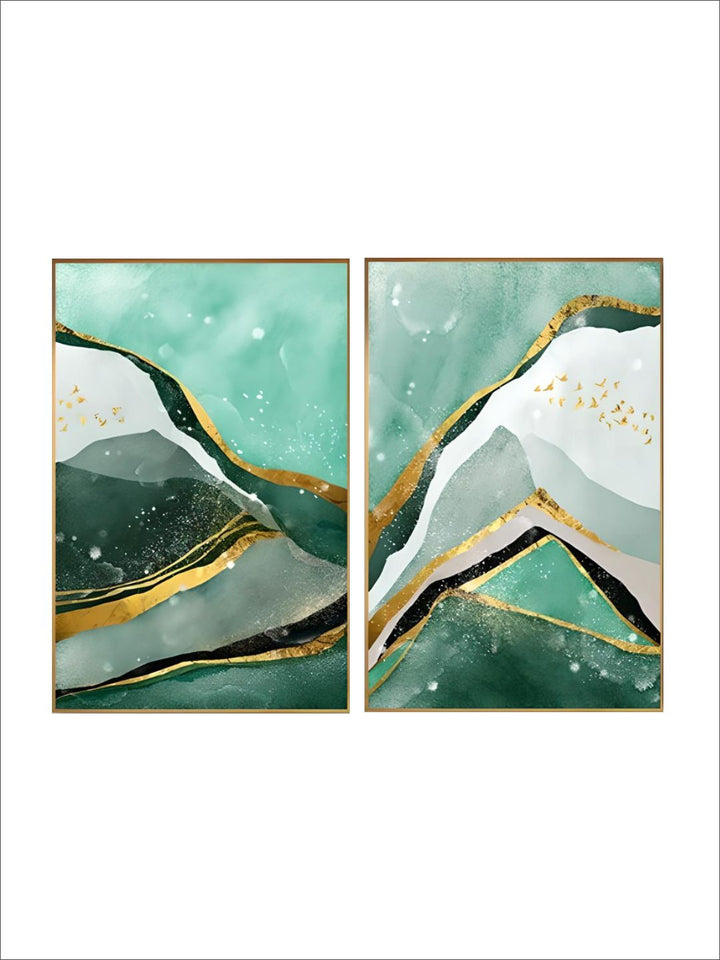 Modern Abstract Golden Green Marble Wall Art 