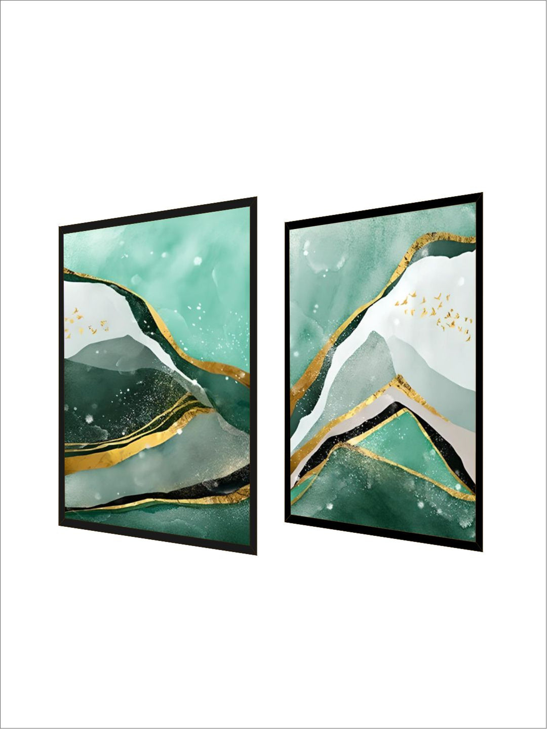 Modern Abstract Golden Green Marble Wall Art 