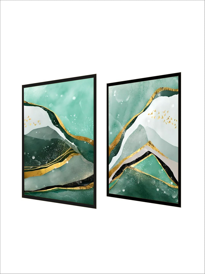 Modern Abstract Golden Green Marble Wall Art 