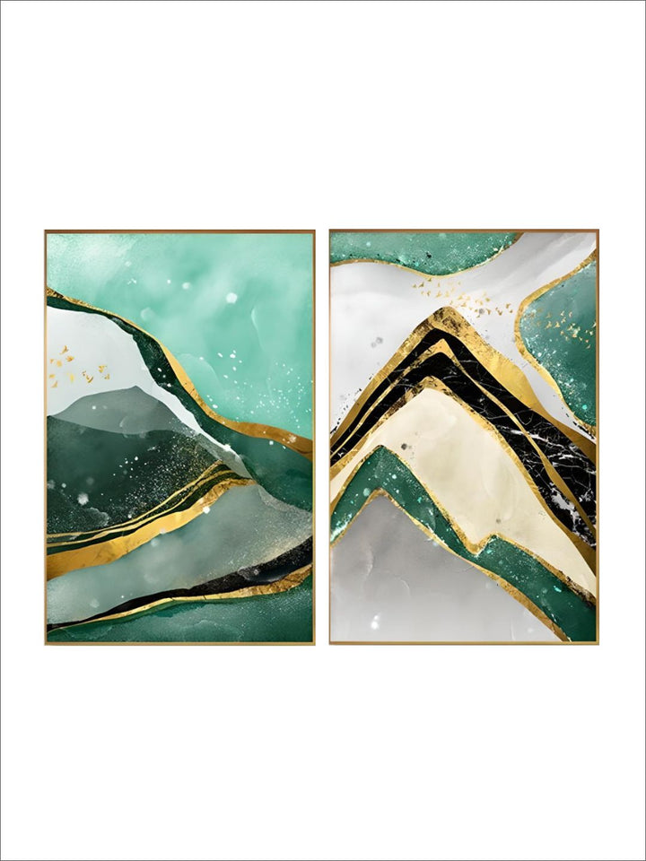 Modern Abstract Golden Green Marble Wall Art 