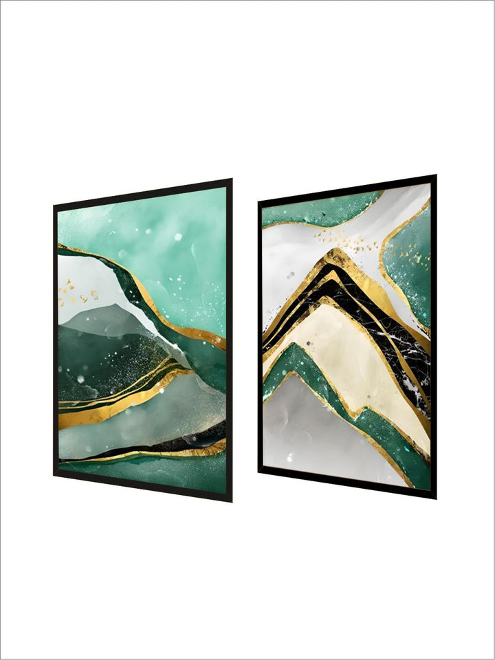 Modern Abstract Golden Green Marble Wall Art 