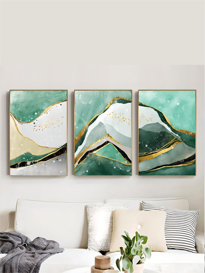 Modern Abstract Golden Green Marble Wall Art 