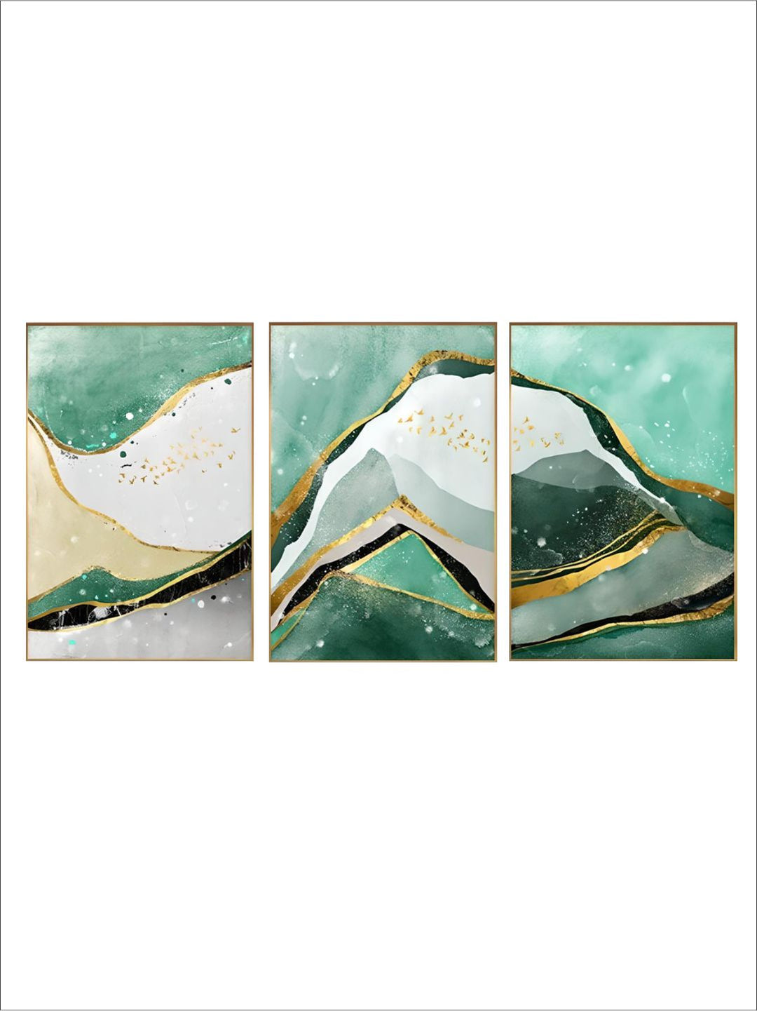 Modern Abstract Golden Green Marble Wall Art 