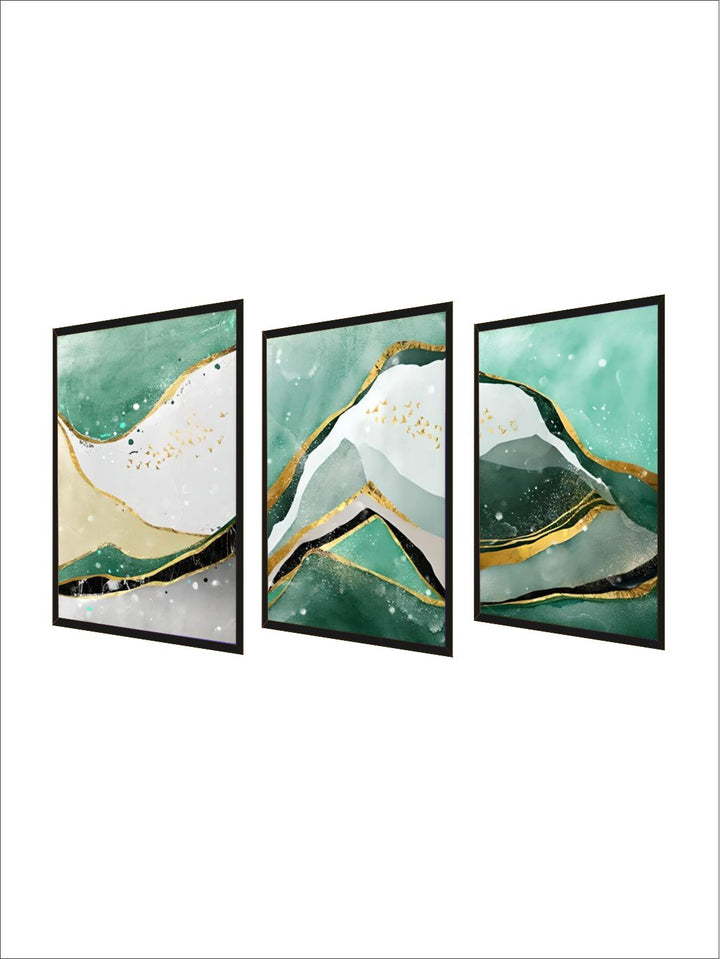 Modern Abstract Golden Green Marble Wall Art 