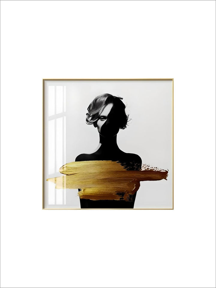 Black White Golden Minimalist Portrait Figure Art Abstract Wall Art Square Format