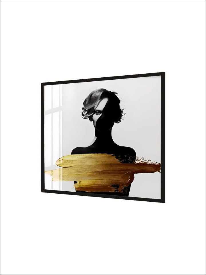 Black White Golden Minimalist Portrait Figure Art Abstract Wall Art Square Format