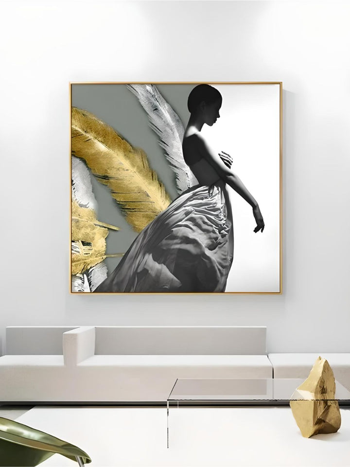 Black White Golden Minimalist Portrait Figure Art Abstract Wall Art Square Format