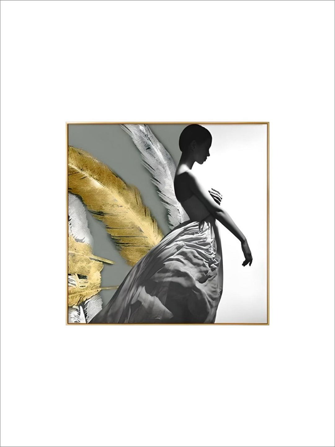 Black White Golden Minimalist Portrait Figure Art Abstract Wall Art Square Format