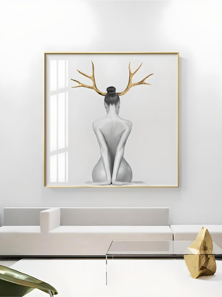 Black White Golden Minimalist Portrait Figure Art Abstract Wall Art Square Format