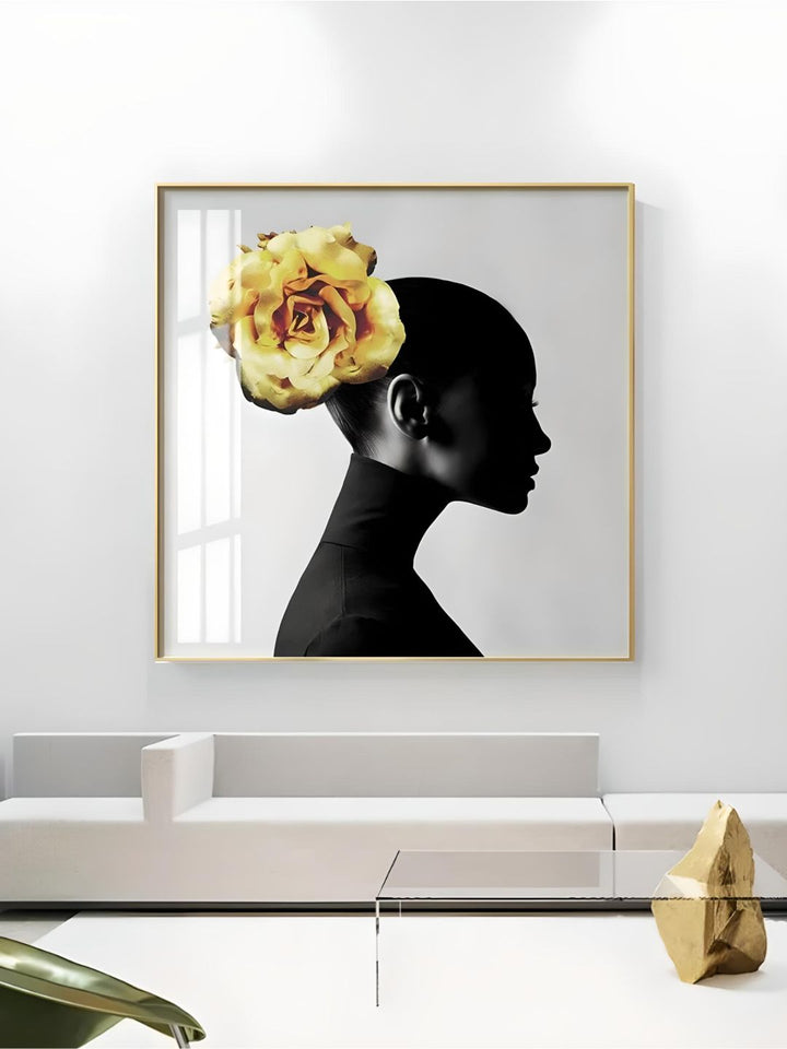 Black White Golden Minimalist Portrait Figure Art Abstract Wall Art Square Format