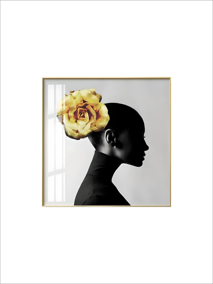 Black White Golden Minimalist Portrait Figure Art Abstract Wall Art Square Format