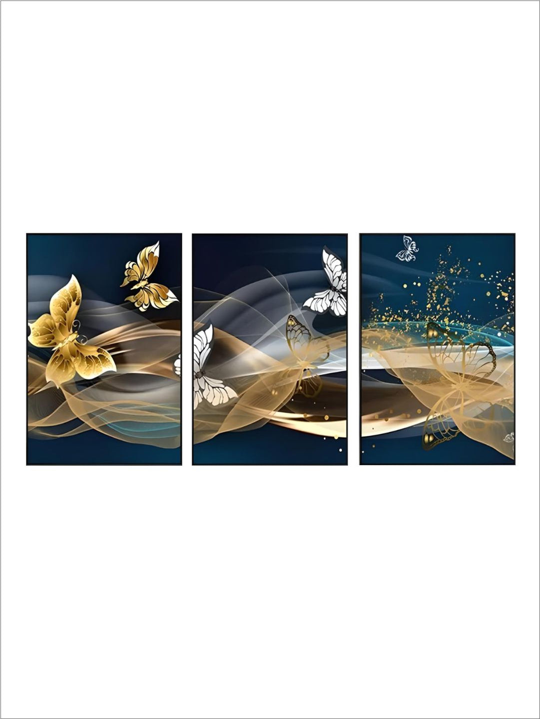 Blue Golden Butterflies Abstract Geometry Wall Art Fine