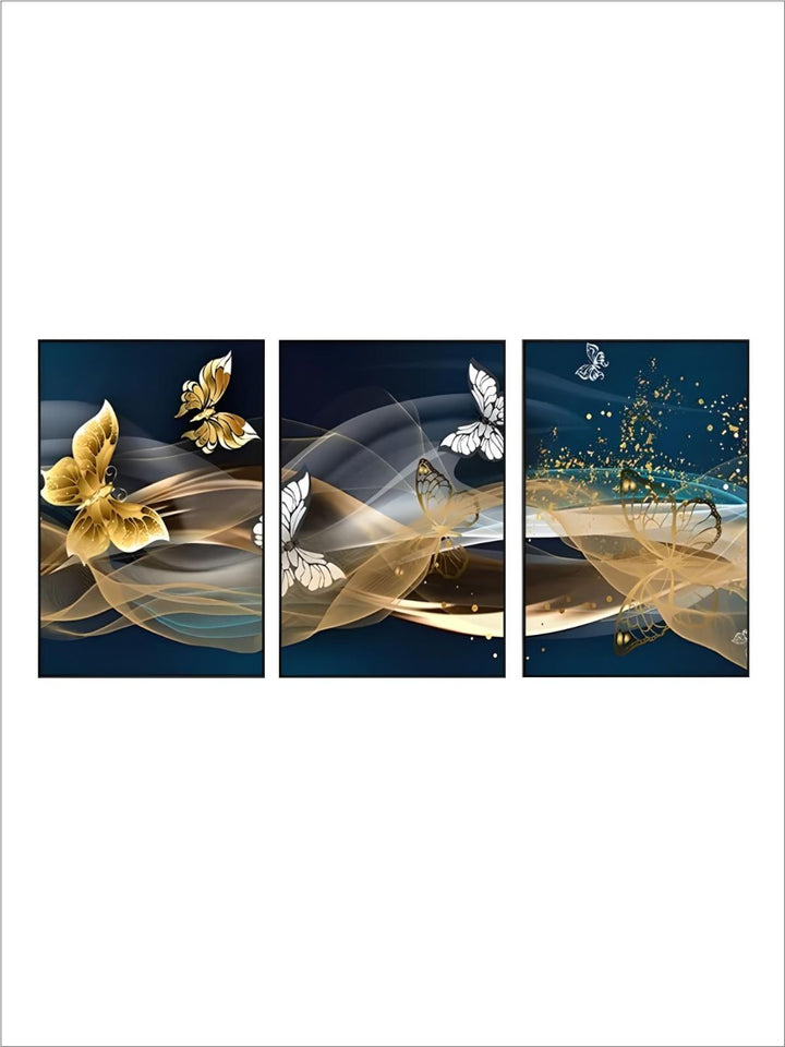 Blue Golden Butterflies Abstract Geometry Wall Art Fine