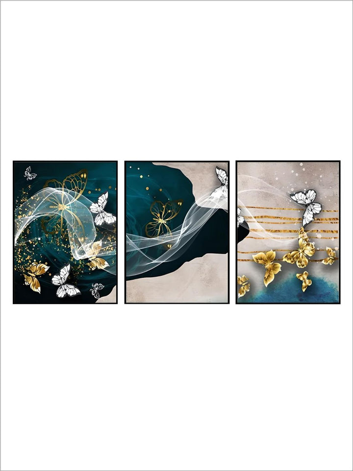 Blue Golden Butterflies Abstract Geometry Wall Art Fine