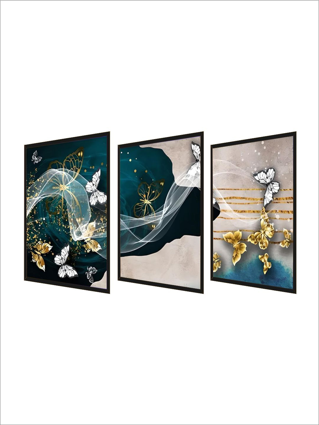 Blue Golden Butterflies Abstract Geometry Wall Art Fine