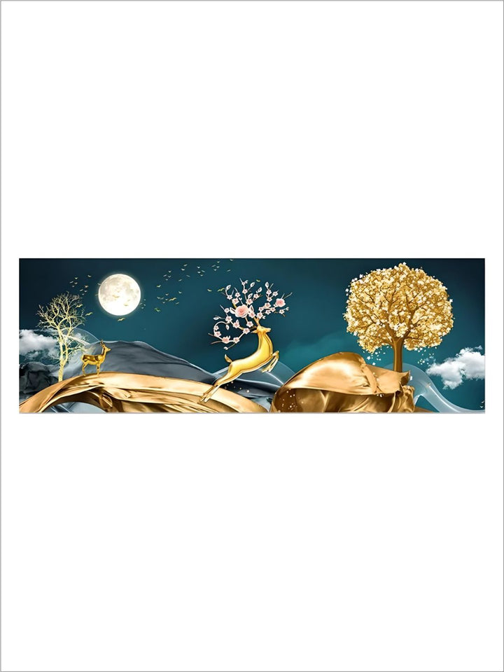 Modern Abstract Auspicious Golden Deer Geometric Landscape Wall Art