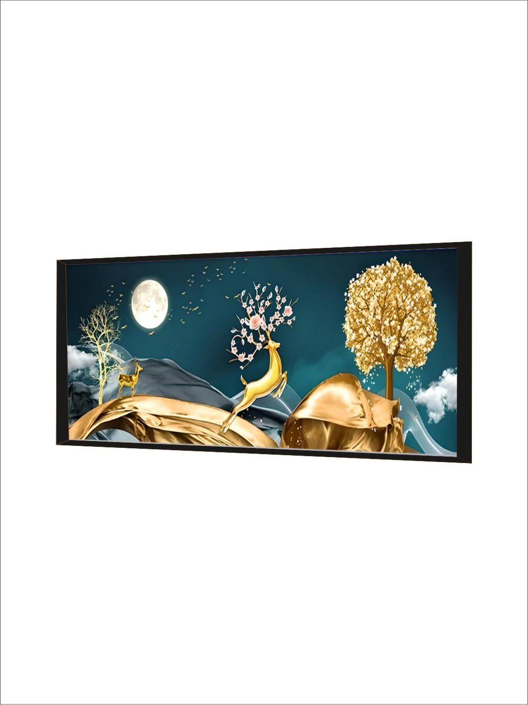 Modern Abstract Auspicious Golden Deer Geometric Landscape Wall Art
