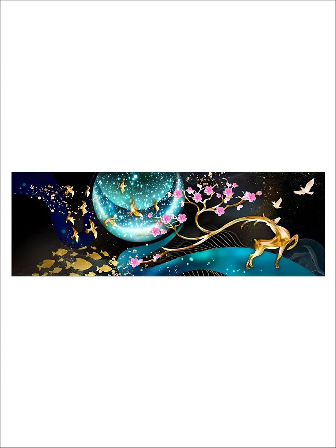 Modern Abstract Auspicious Golden Deer Geometric Landscape Wall Art