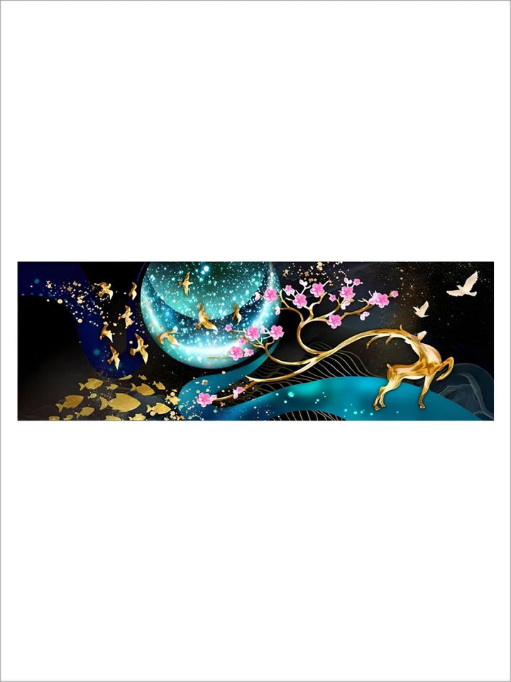 Modern Abstract Auspicious Golden Deer Geometric Landscape Wall Art